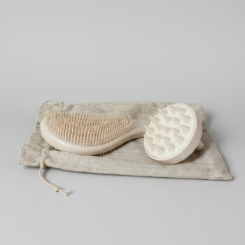 Eco Scalp Care Set – Wheat Straw Detangling Brush, Silicone Scalp Massager & Travel Bag
